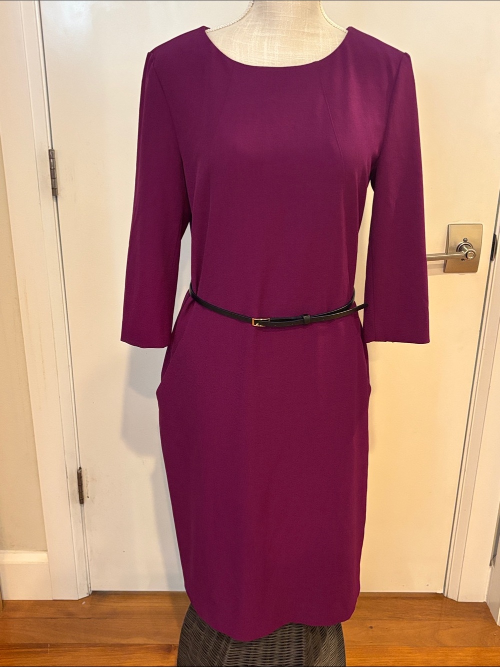 MM LaFleur Purple Belted Sheath Dress Size 12